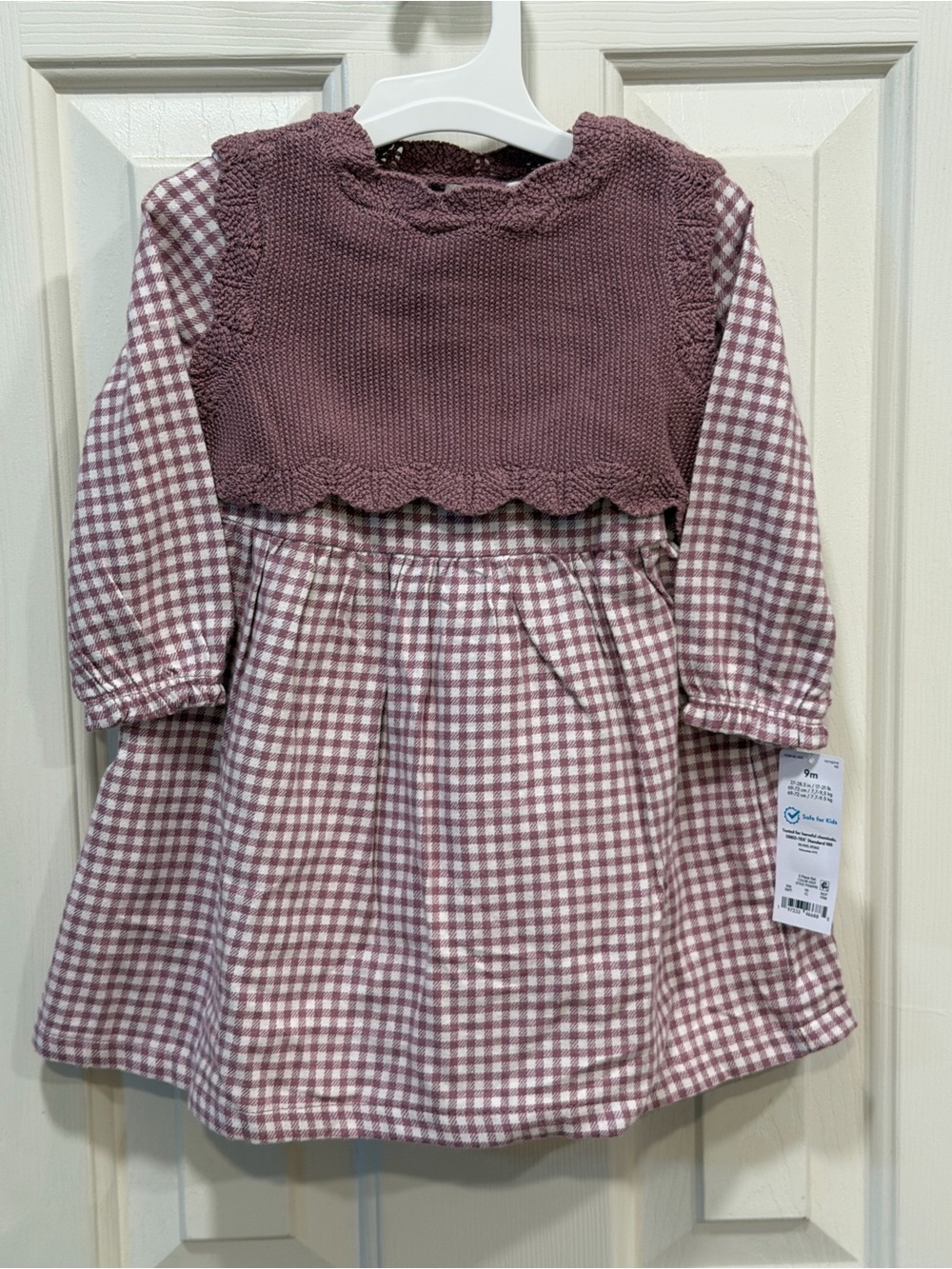 Carter's Mauve and White Gingham Knit-Overlay Dress